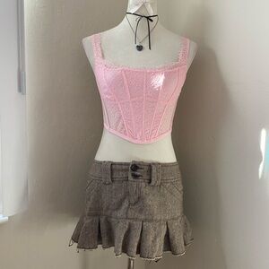 Victoria's Secret Pink Lace Corset Top with Brown Skirt